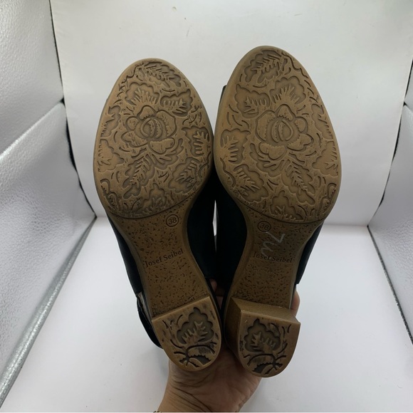 Josef Seibel Black Leather Block Heeled Ankle Boots Booties Size 38 EUR 7.5 US - Picture 10 of 10